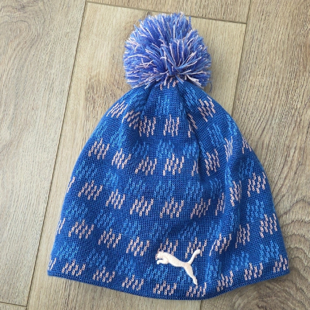 Puma Blue Knit Beanie with Pom